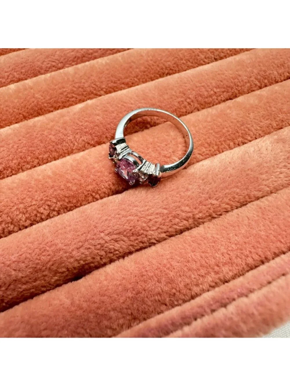 Silver-Tone Ring With Round & Marquise Cut Purple CZ Stones Size 7.5 - Picture 5 of 11